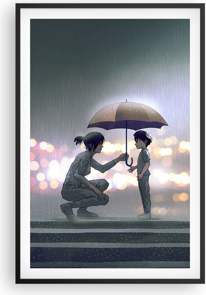 Gerahmtes Poster - Schwarzer Rahmen - Manga Regenschirm Hilfe - 61x91,5 cm - Wand Bild - Wanddeko - Wandbilder - Kunstposter - Wandposter - Bilderr...