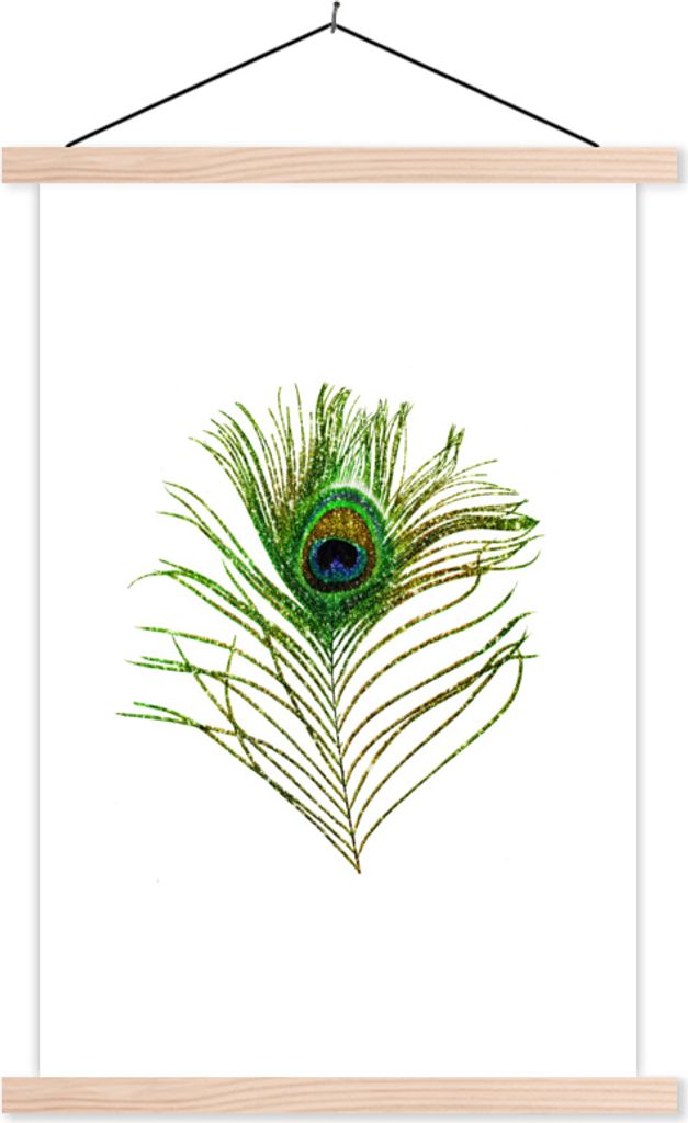 MuchoWow Textilposter Pfauenfedern - Grün - Augen 40x60 cm mit holzfarbenen Rahmen - Poster