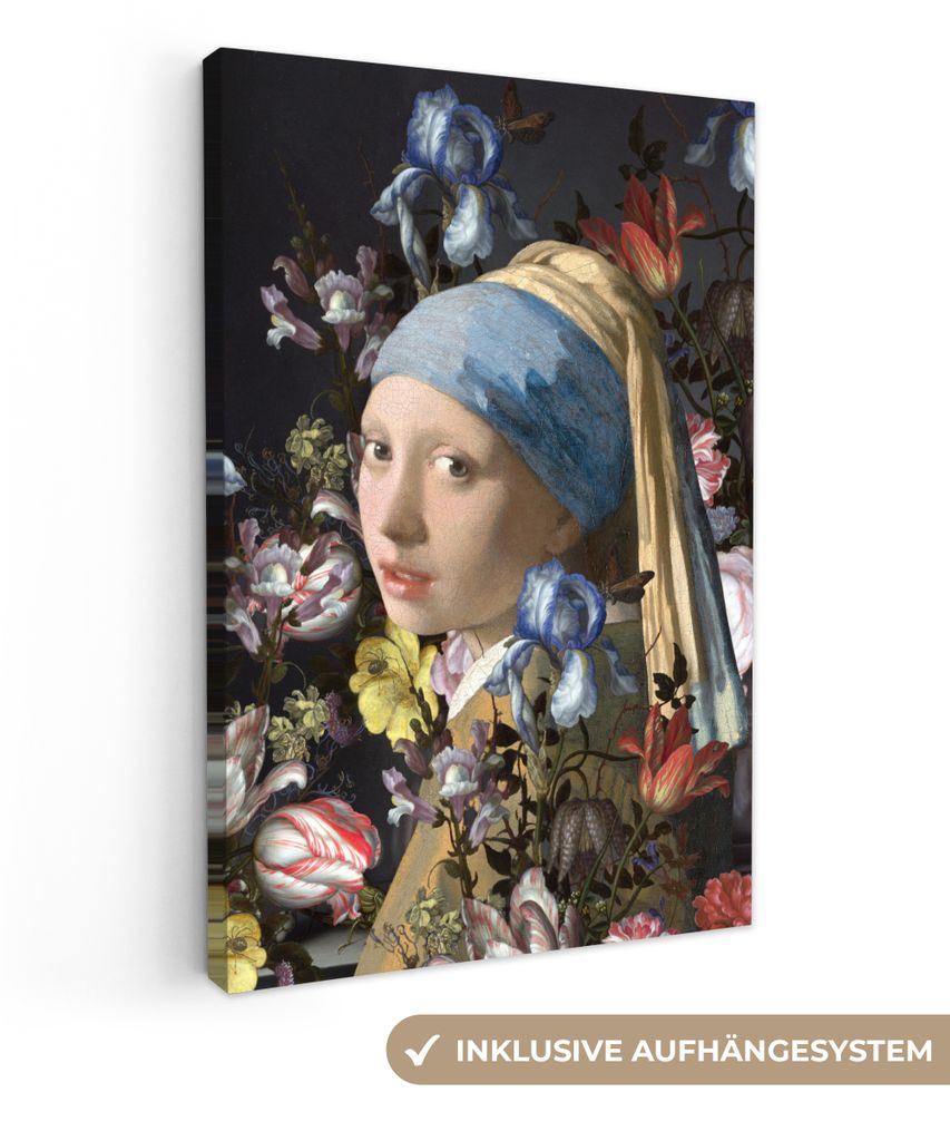 MuchoWow - Leinwandbilder - Das Mädchen mit dem Perlenohrring - Johannes Vermeer - Blumen, Wandbild, Wanddeko Bilder Wohnzimmer, 40x60 cm