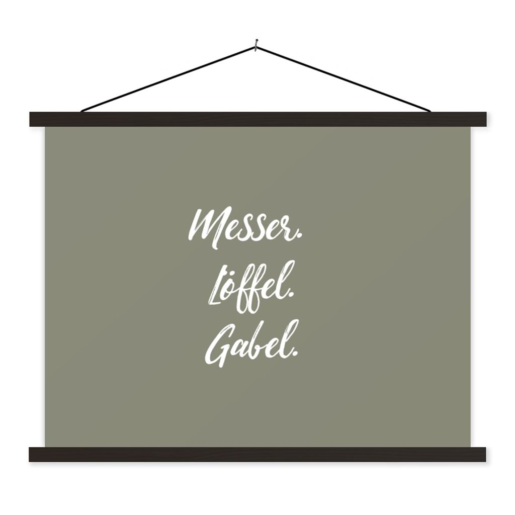 MuchoWow Textilposter Besteck - Messer. Löffel. Gabel. - Sprichwörter - Zitate 150x113 cm mit holzfarbenen Rahmen - Poster