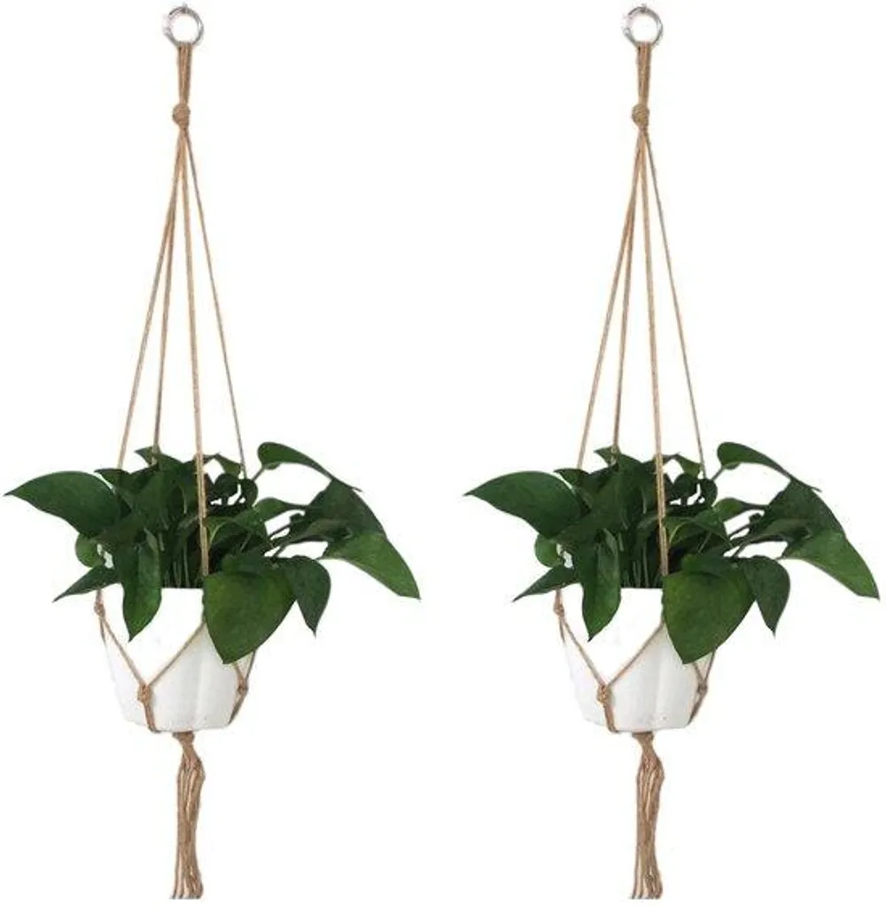 Porte-plante suspendu en macramé bohème beige 122 cm pour la maison