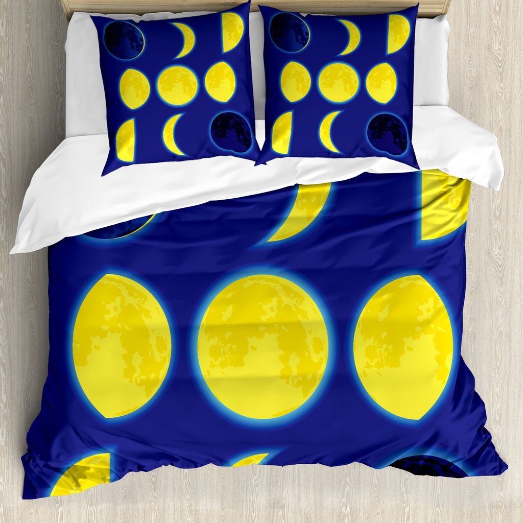 ABAKUHAUS Mond Bettbezug Set für Einzelbetten, Mondphasen Schema bei Nacht, Milbensicher Allergiker geeignet mit Kissenbezug, 155 cm x 220 cm - 80...