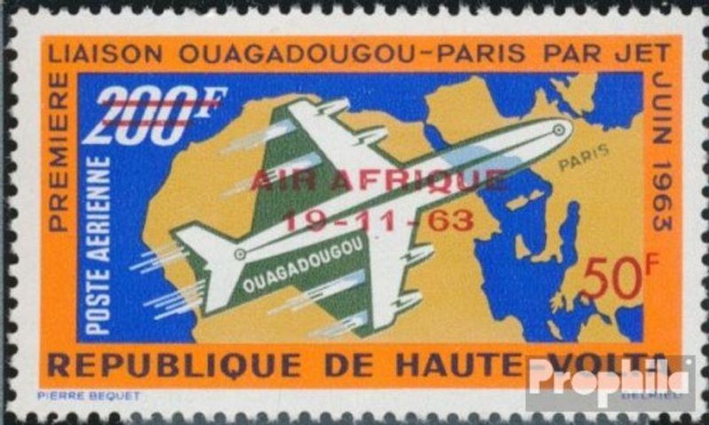 Briefmarken Obervolta 1963 Mi 139 (kompl.Ausg.) postfrisch Aufdruckausgabe - Flugzeug