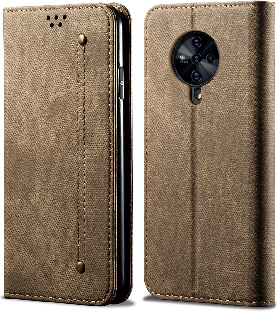 VIVO S6 Hülle, LaimTop Denim Leder Brieftasche Magnetverschluss Flip Bookstyle Schutzhülle mit Standfunktion für VIVO S6 VIVO S6 Khaki