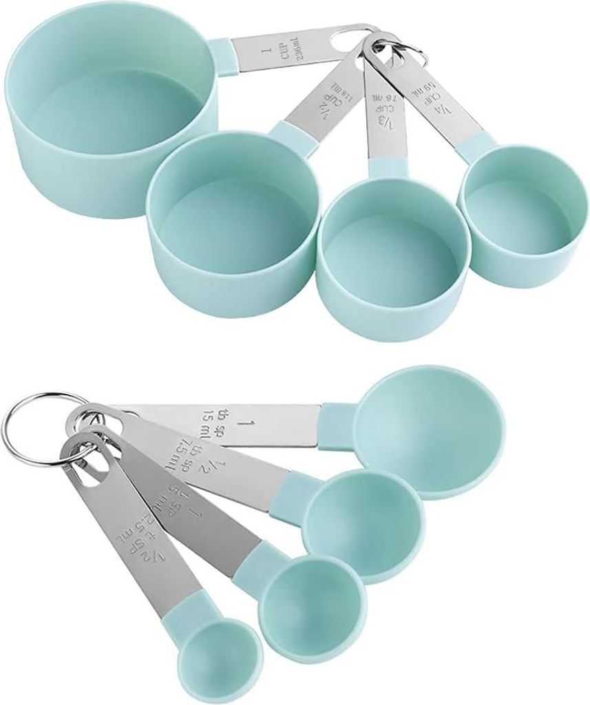Messlöffel set, 8 Multifunktionslöffel zur Messung von Feststoffen und Flüssigkeiten in der Küche, Blau