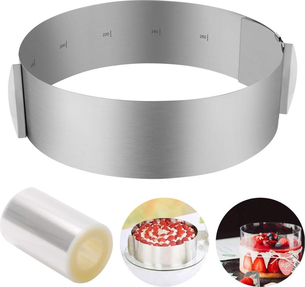 Set mit 2 runden, einziehbaren Kuchenformen, blaue Farbbox, Kuchenrand, 80 mm