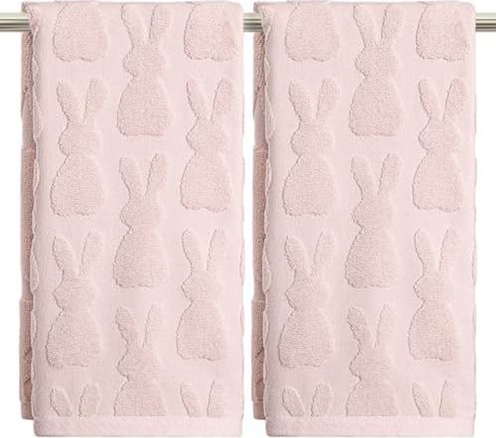 Artoid Mode 2er Pack Rosa 3D Kaninchen Jacquard 100% Baumwolle Ostern Handtücher, 35x75 cm Weich Saugfähig Badezimmer Dekoration Badetuch