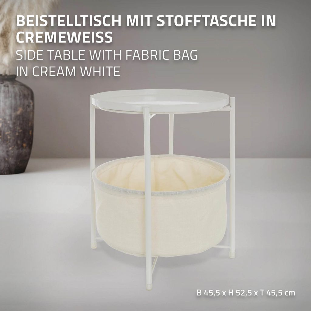 ML-Design Beistelltisch rund mit Stoffkorb & abnehmbarer Produktbild 2