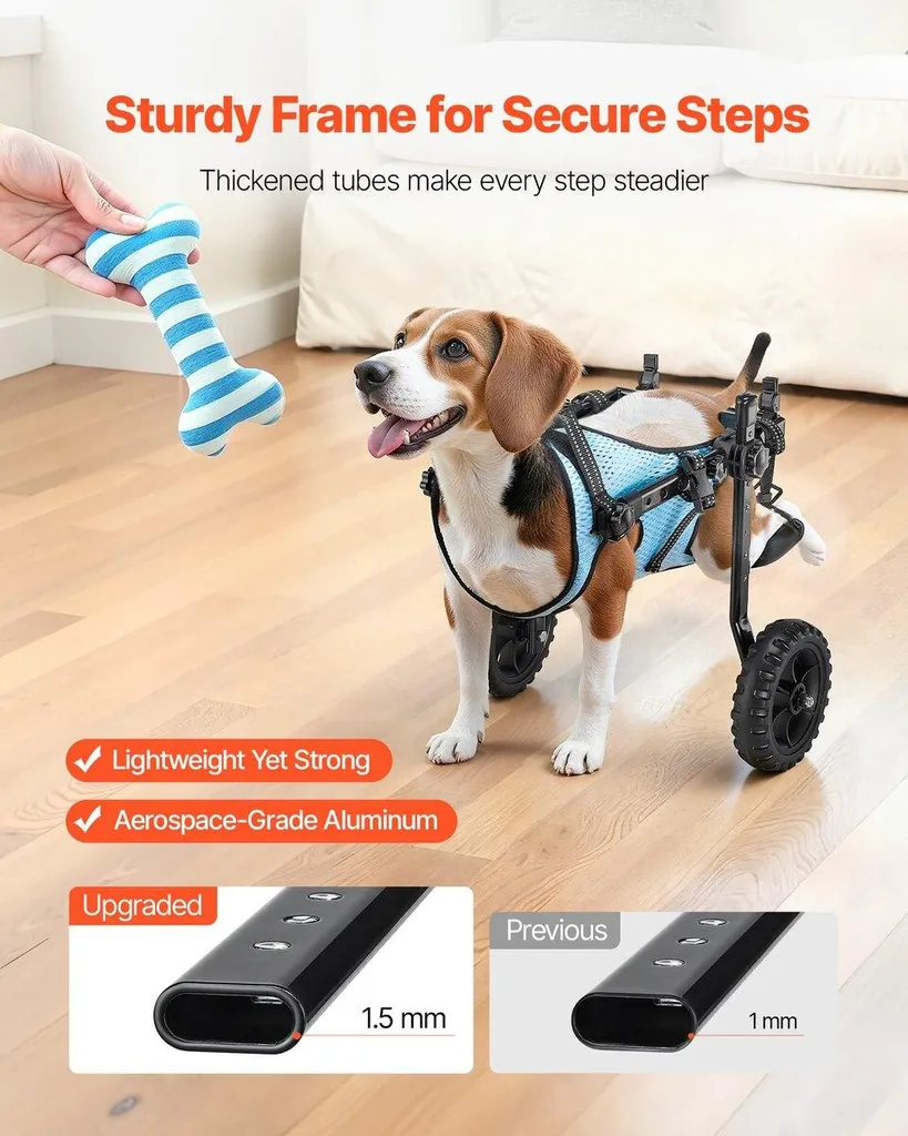 Carrozzina per cani per zampe posteriori, carrozzina per animali domestici regolabile a 2 ruote, carrozzina leggera per cani con ruote ammortizzanti, carrozzina di supporto alla mobilità per cani disabili o feriti fino a 10 kg, piccola - 4