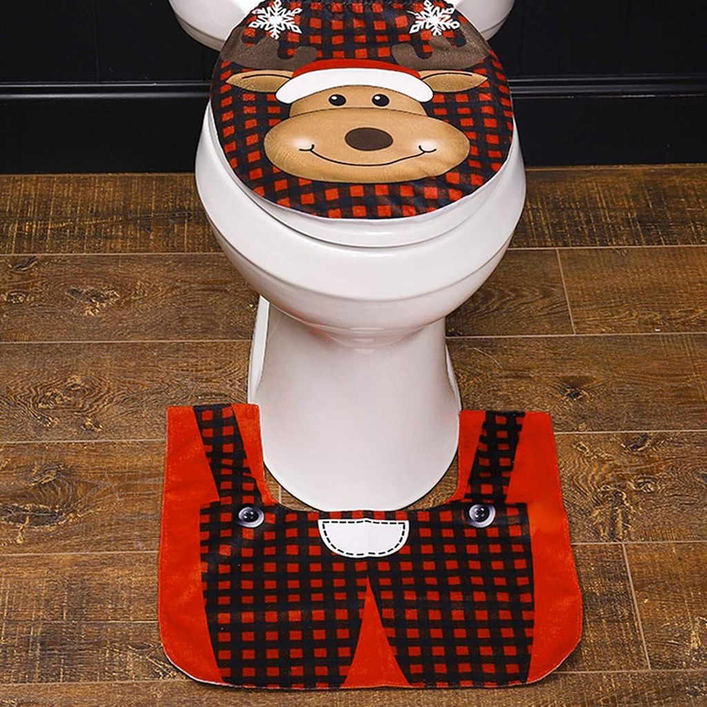 Wc-Sitzbezug Weihnachtsdeko Deckelbezug WC-Sitze Waschbar Badteppich Wc Vorleger Set Badezimmer Weihnachtsdekoration, B, Vliesstoff