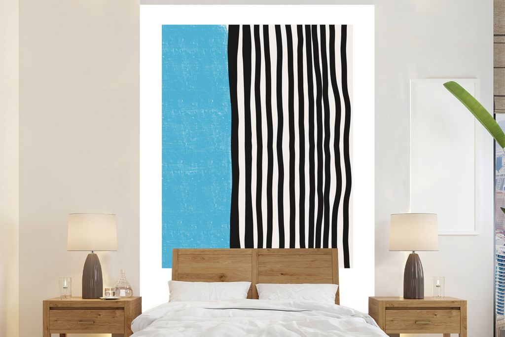 MuchoWow Fototapete für Wohnzimmer oder Schlafzimmer Wandtapete Vinyl Motivtapete Design - Blau - Schwarz - Weiß - 225x350 cm - Schlafzimmer ta...