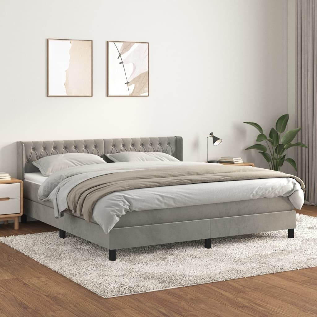 vidaXL Boxspringbett mit Matratze Hellgrau 160x200 cm Samt - Boxspringbett - Boxspringbetten - Bett - Schlafzimmermöbel