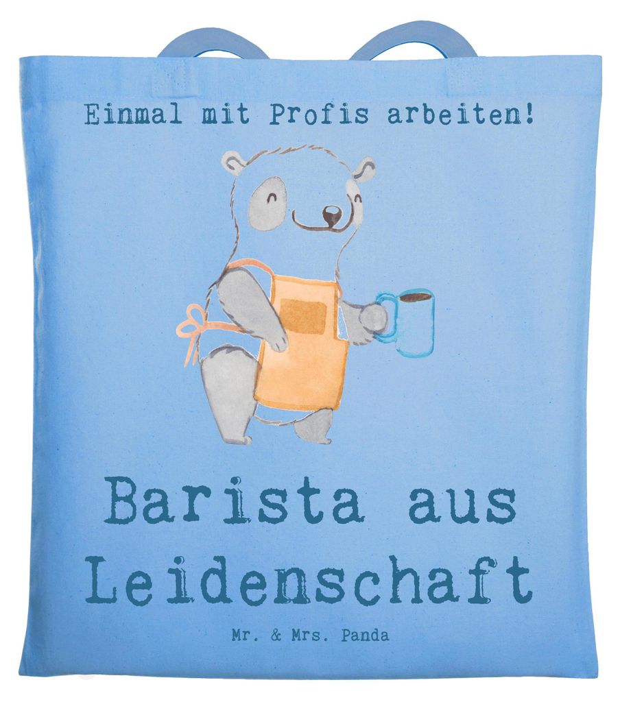 Mr. & Mrs. Panda Beutel Barista Leidenschaft - Sky Blue - Geschenk, Ausbildung, Laptoptasche, Schultasche, Uni Tasche, Shopping, Kaffee, festival