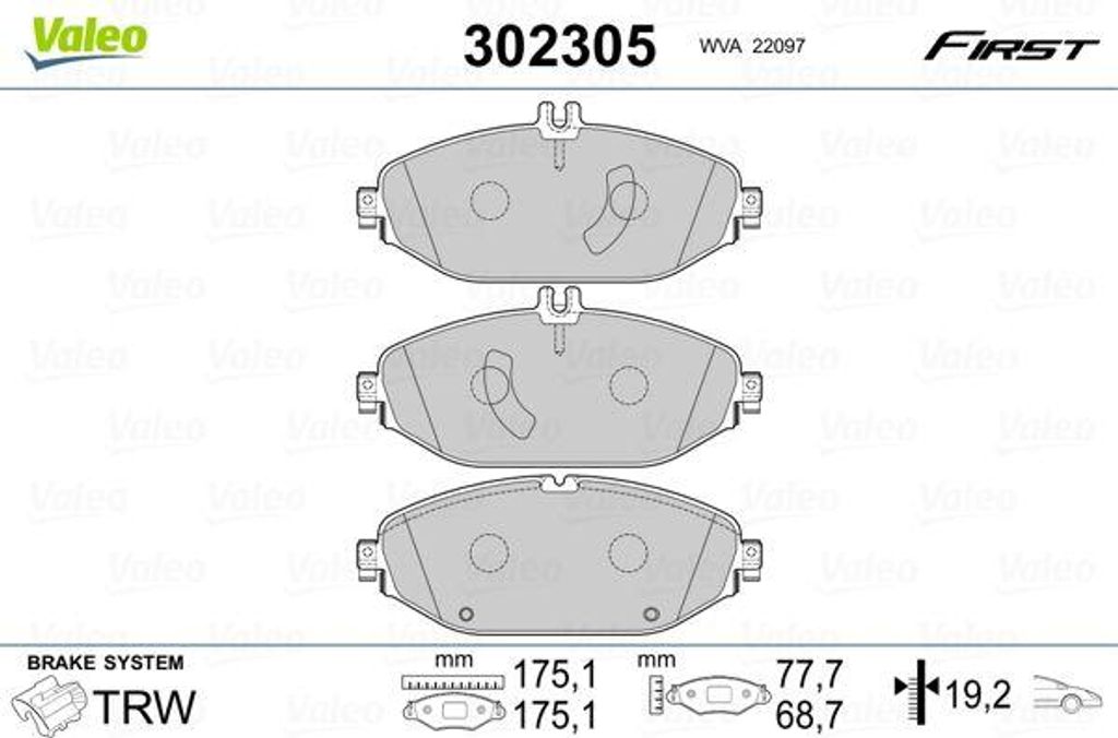 VALEO 302305 Bremsbelagsatz, Scheibenbremse OE A0004209103 kompatibel mit C-Klasse, CLS, E-Klasse