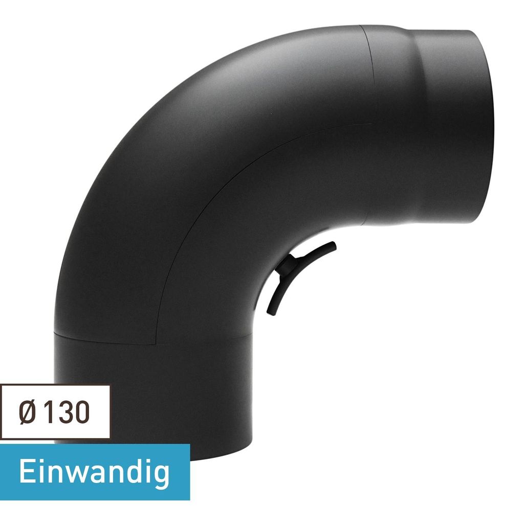 Raik Basic Rauchrohrbogen 130mm schwarz 90° gezogen mit Tür für Rauchrohr / Ofenrohr