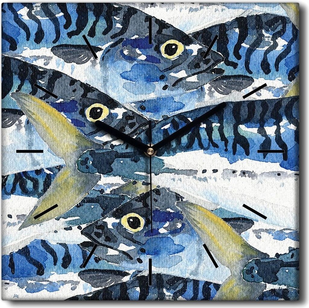 Coloray Uhr auf Leinwand 30x30 cm Wand Uhr Dekoration Wohnzimmer Segeltuch schwarze Hände -Wasser Fluss Fischtier