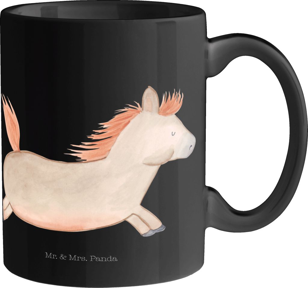 Mr. & Mrs. Panda Kaffeetasse Pferd Springen - Schwarz - Geschenk, Teetasse, Landwirtin, Stall, Tasse, Pferdestall, Reiten, Pony, Pferde, cappuccino...