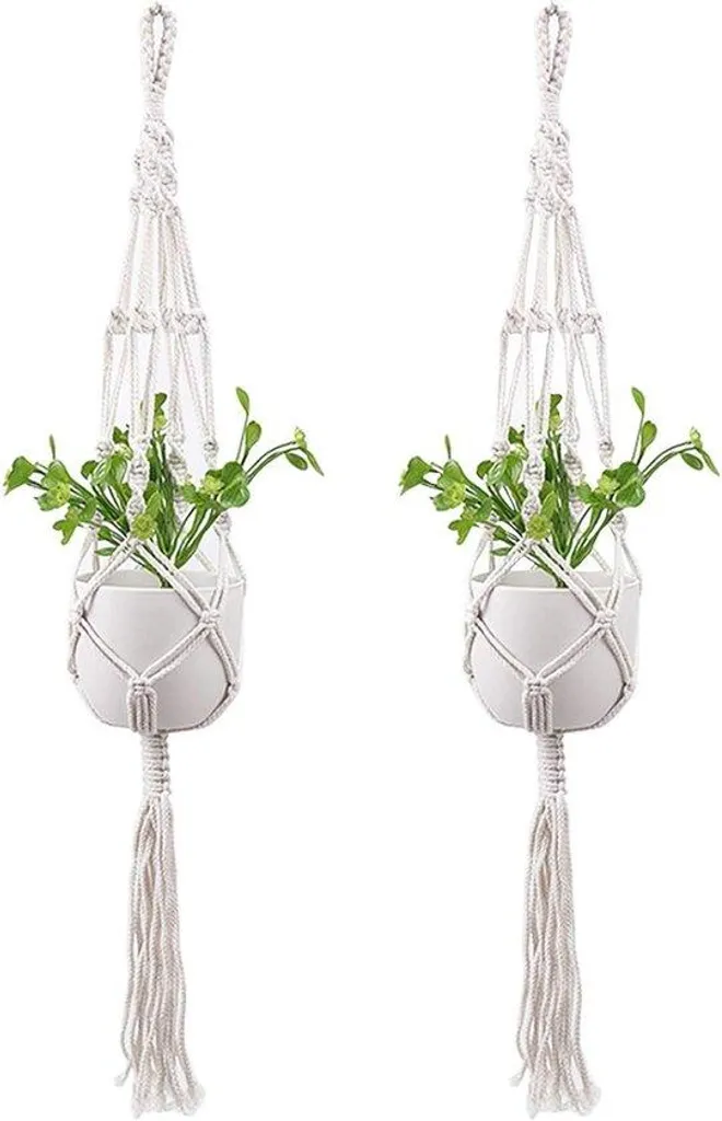 Lot de 2 Suspensions Macramé en Coton Blanc 105 cm pour Jardinières