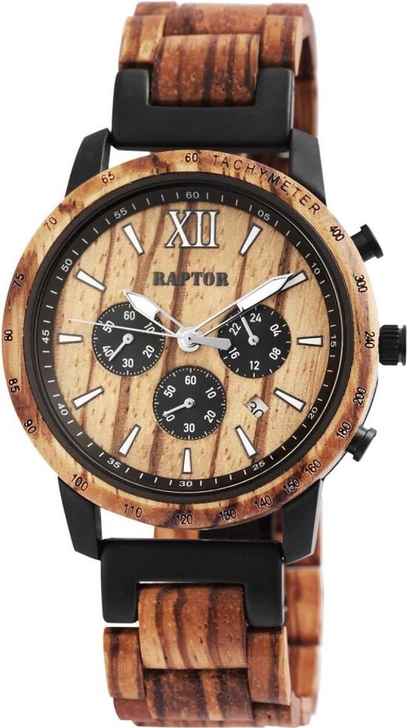 Raptor Herren Uhr Holz Armbanduhr Zebraholz RA20255-003