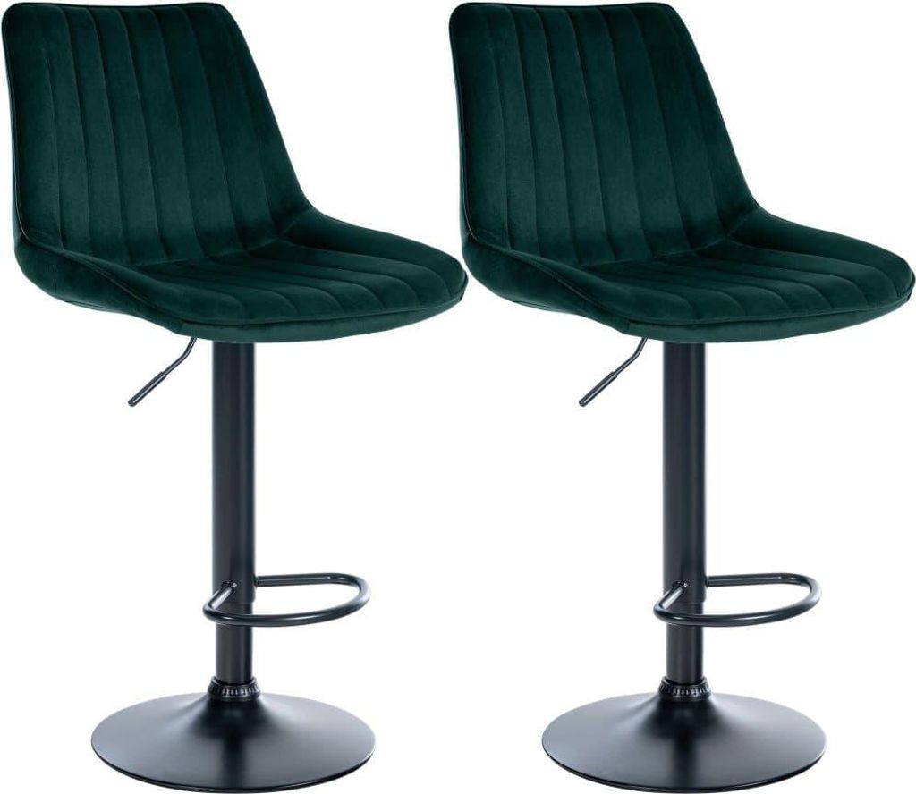 2-teiliges Barhocker-Set – Hochhocker – Sitzkomfort und Höhenverstellung aus Samt. Farbe: Grün | Material Chassis: Metall mattschwarz