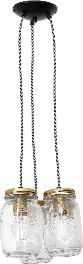 Pendelleuchte Vintage "Jars" Messing Klar Glas Metall 3-flammig Hängelampe Wohnzimmer Esstisch