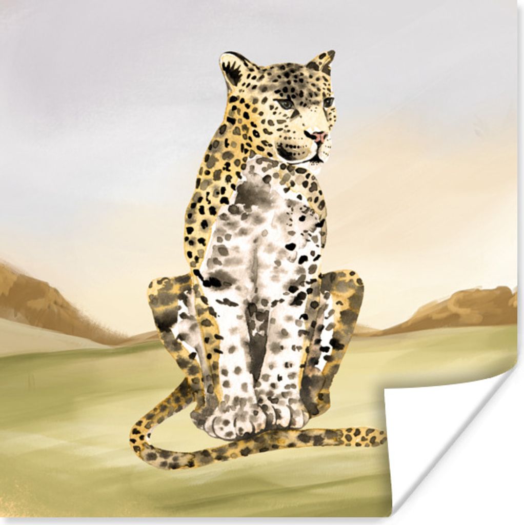 MuchoWow Poster Leopard - Dschungel - Gras 100x100 cm - Babyzimmer