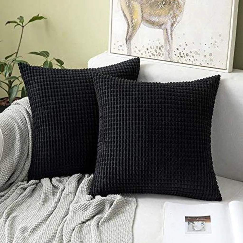 Duo housse de coussin 40x40 noire en velours côtelé : confort et style