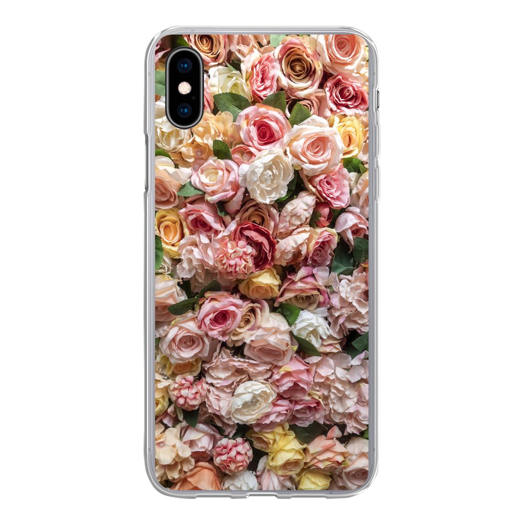 MuchoWow Handyhülle Schutzhülle Hülle für iPhone Xs Rosen - Farben - Wand Silikon Softcase Handy Hülle - Handytasche