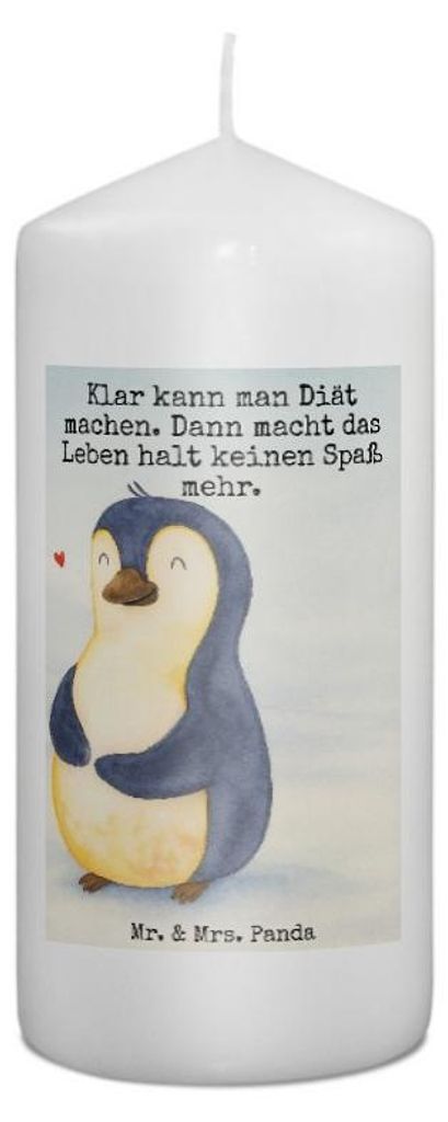 Mr. & Mrs. Panda Kerze Pinguin Diät Design 15 x 7 cm - Weiß - Geschenk, Zylinderkerze, Blockkerze, Erinnerungslicht, Foodbaby, Stumpenkerze, Abne...