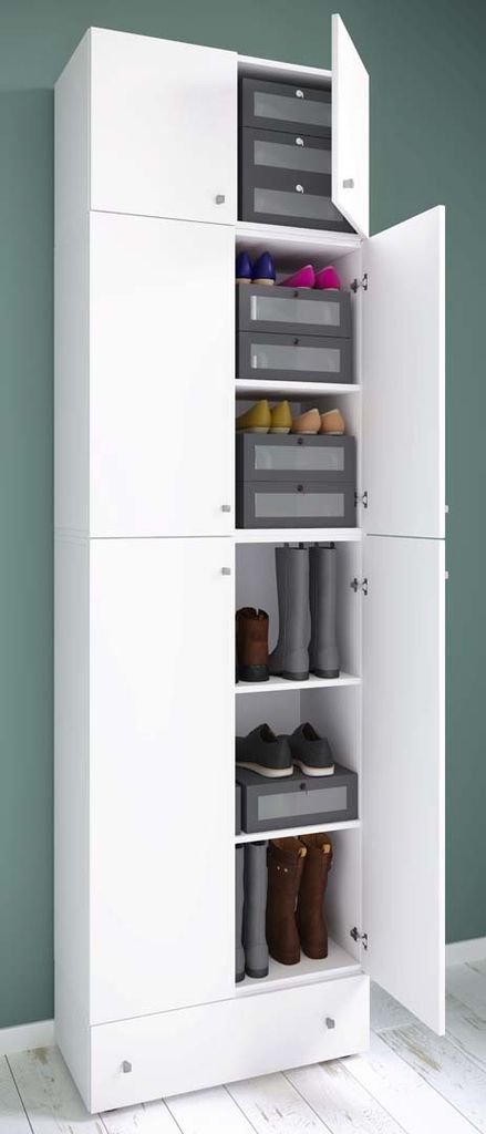 VCM Holz-Schuhschrank | Maße: H. 240 x B. 70 x T. 39 cm| Allzweckschrank | 5 Fächer | 4 Drehtüren | Aufsatz mit 2 Türen | extra Schublade– Lona