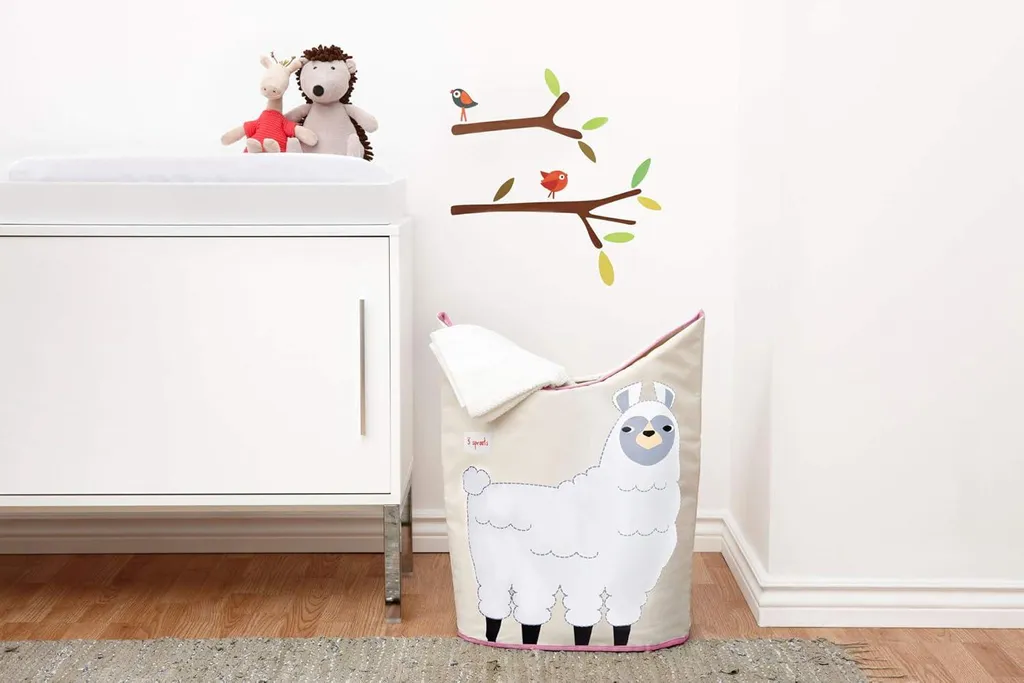 Panier à linge robuste avec couvercle et motif lama pour bébé - 60L