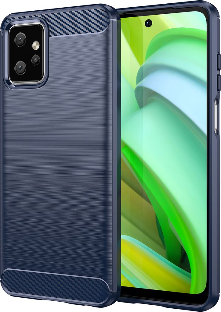 Moto G Power 2023 Hülle, Carbon-Faser TPU Silikon Stoßfest Schutzhülle für Motorola Moto G Power 2023 Blau