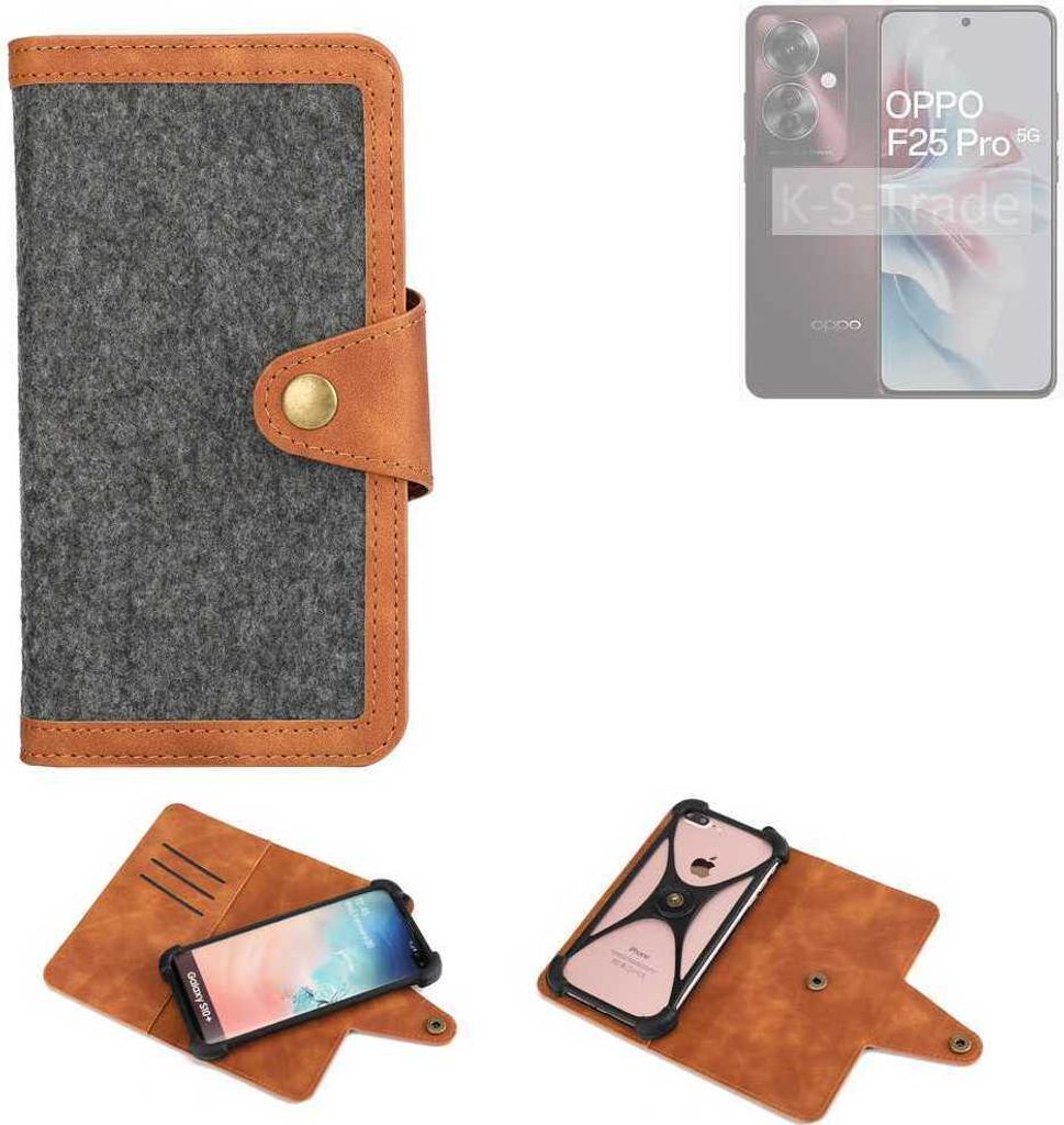 K-S-Trade Schutzhülle Handyhülle kompatibel mit Oppo F25 Pro 5G Filz Hülle Kunst-Leder dunkelgrau braun (1x)