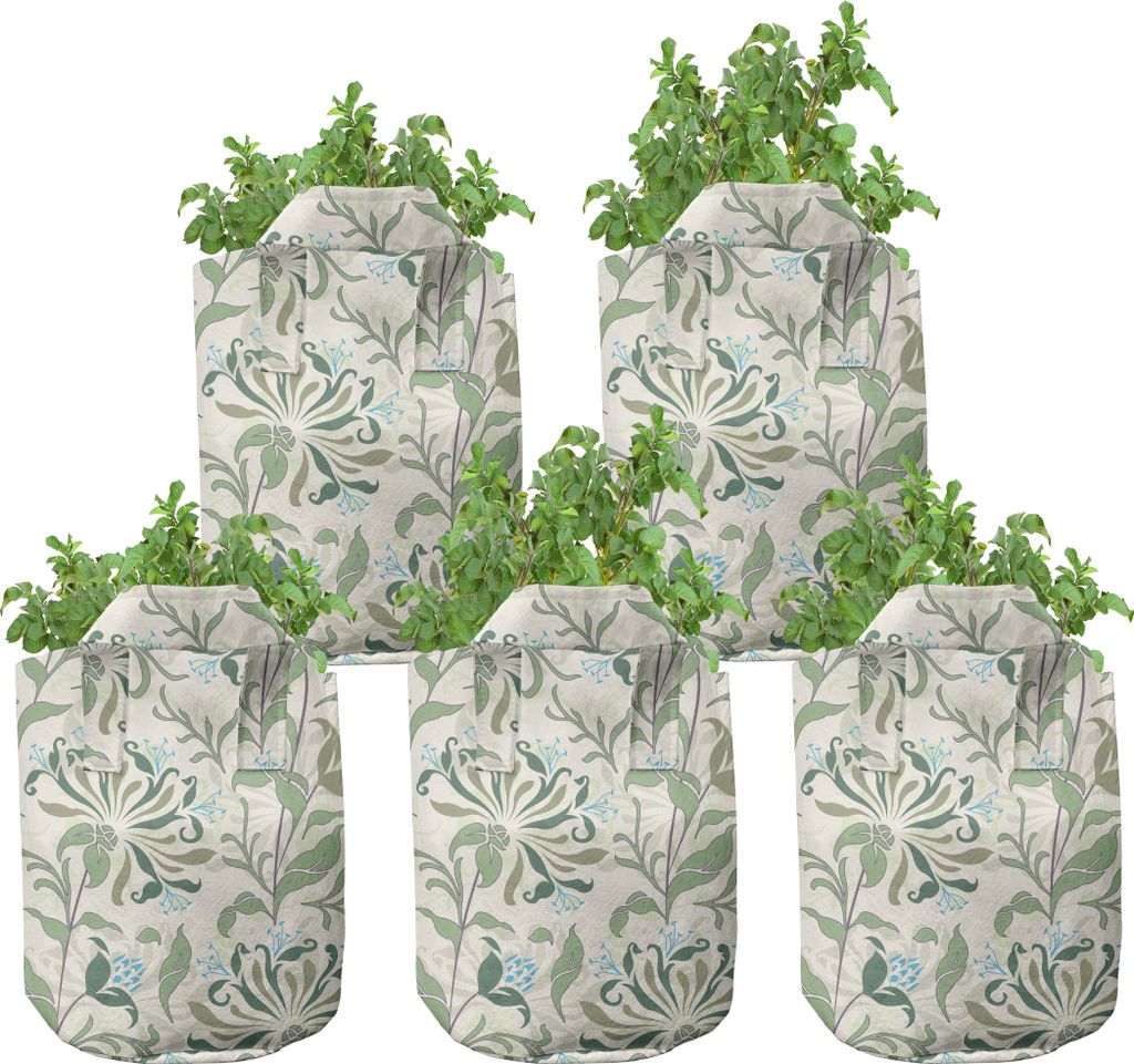 ABAKUHAUS Grün Zuchttöpfe 5er-Pack, Pastellblumenverzierungen, hochleistungsfähig Stofftöpfe mit Griffen für Pflanzen, 5 Gallonen, Mehrfarbig