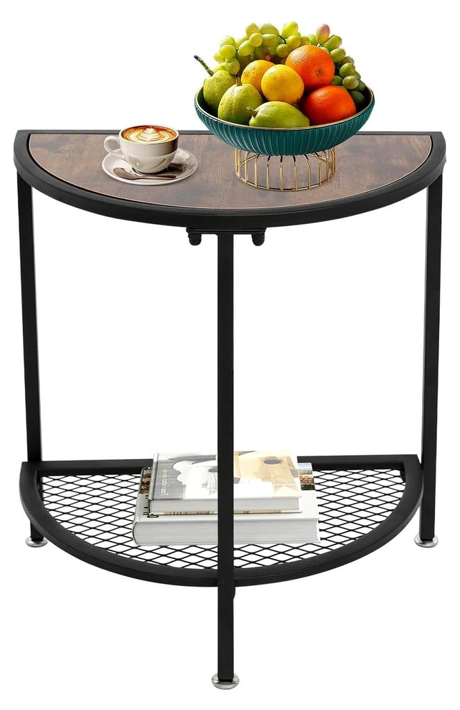 Halbrunder Konsolentisch mit Metallrahmen, Couchtisch mit 2 Ebenen, schmaler Beistelltisch, kleiner Kaffeetisch für Wohnzimmer, Schlafzimmer, Balk...