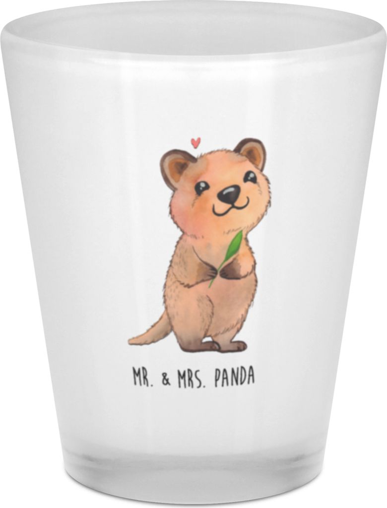 Mr. & Mrs. Panda Schnapsglas Quokka Happy - Transparent - Geschenk, Mini Glas, Gläschen, Tiermotive, Niedliches Tier, Dinge Erledigen, Lustiger Sp...