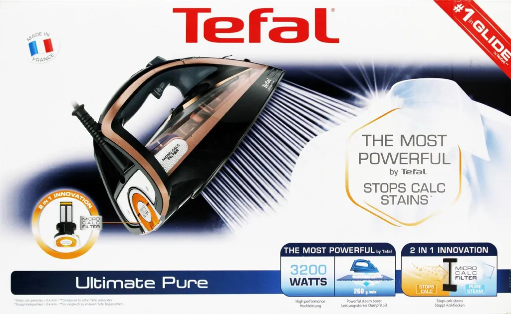 Tefal FV9845 Fer à Repasser Vapeur Ultimate Pure 3200W Noir Rose Gold