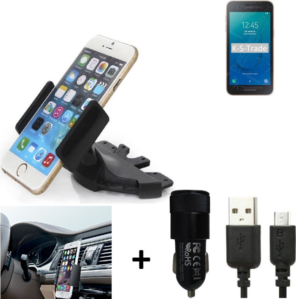 TOP SET K-S-Trade Autohalterung kompatibel mit Samsung Galaxy J2 Core 2020 CD Schlitz Halterung KFZ-Halter Radio Handy Halterung 360° drehbar