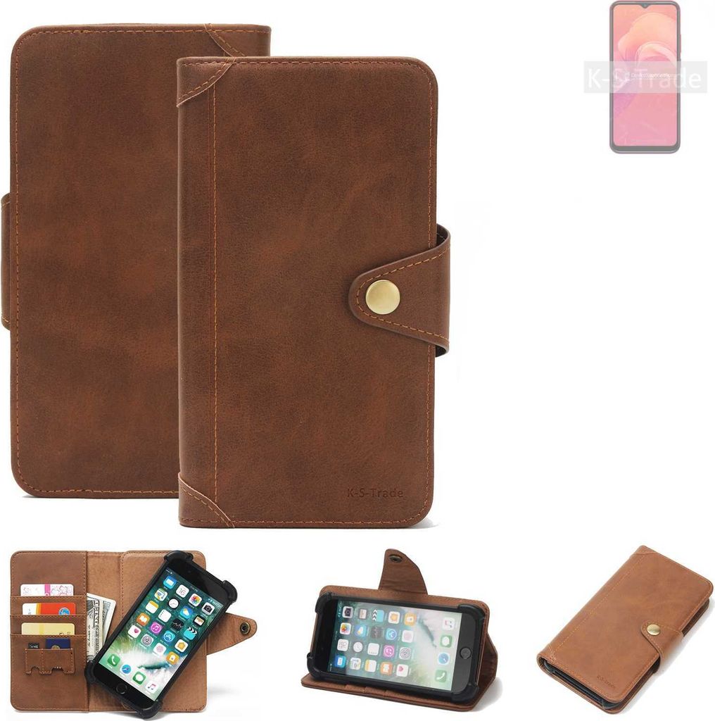 K-S-Trade Handyhülle für Doogee X96 Schutz Hülle Walletcase Bookstyle Tasche Case Handytasche Wallet Flipcase Cover PolyurethanBraun (1x)