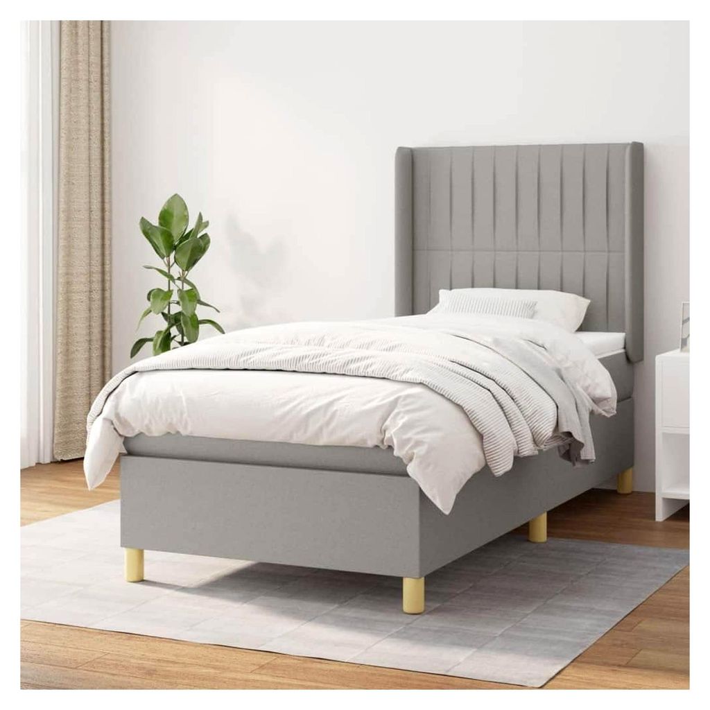 Lattenrost mit Matratze, hellgrau, 90 x 200 cm, Stoff, Plattformbett, mit Lattenhalter, einfache Montage für Schlafzimmer, Erwachsene