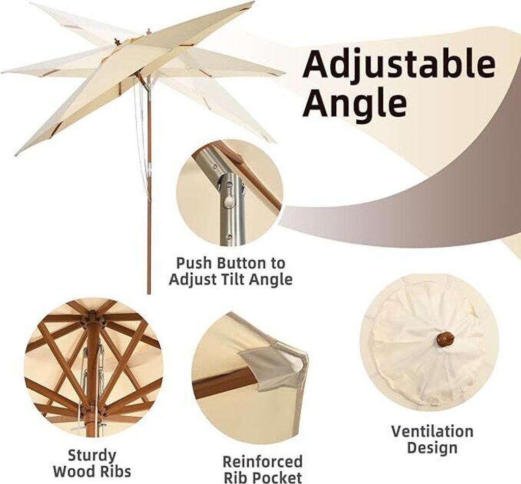 KOMFOTTEU 3M Sonnenschirm – Neigbar, Mit Kurbel, 300 Cm Durchmesser, Für Garten, Pool & Balkon