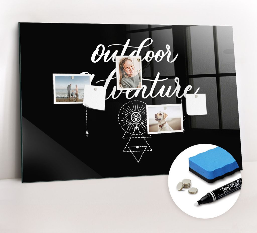 Magnetpinnwand Memoboard - Zubehörsatz - Weißer Marker + Schwamm + Magnete - 90 x 60 cm - Outdoor-Abenteuer