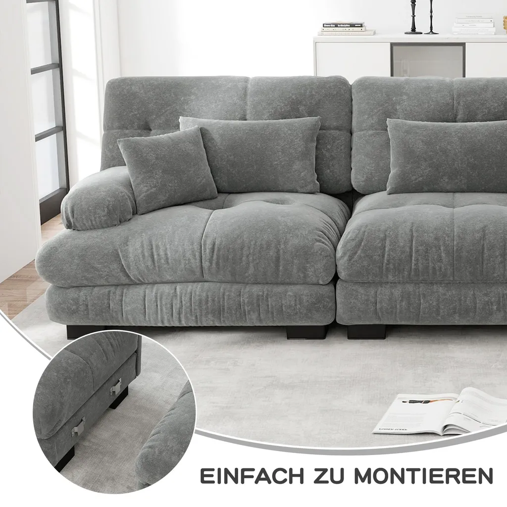 Canapé modulable pour salon, sofa 2 places confortable en chenille - 6