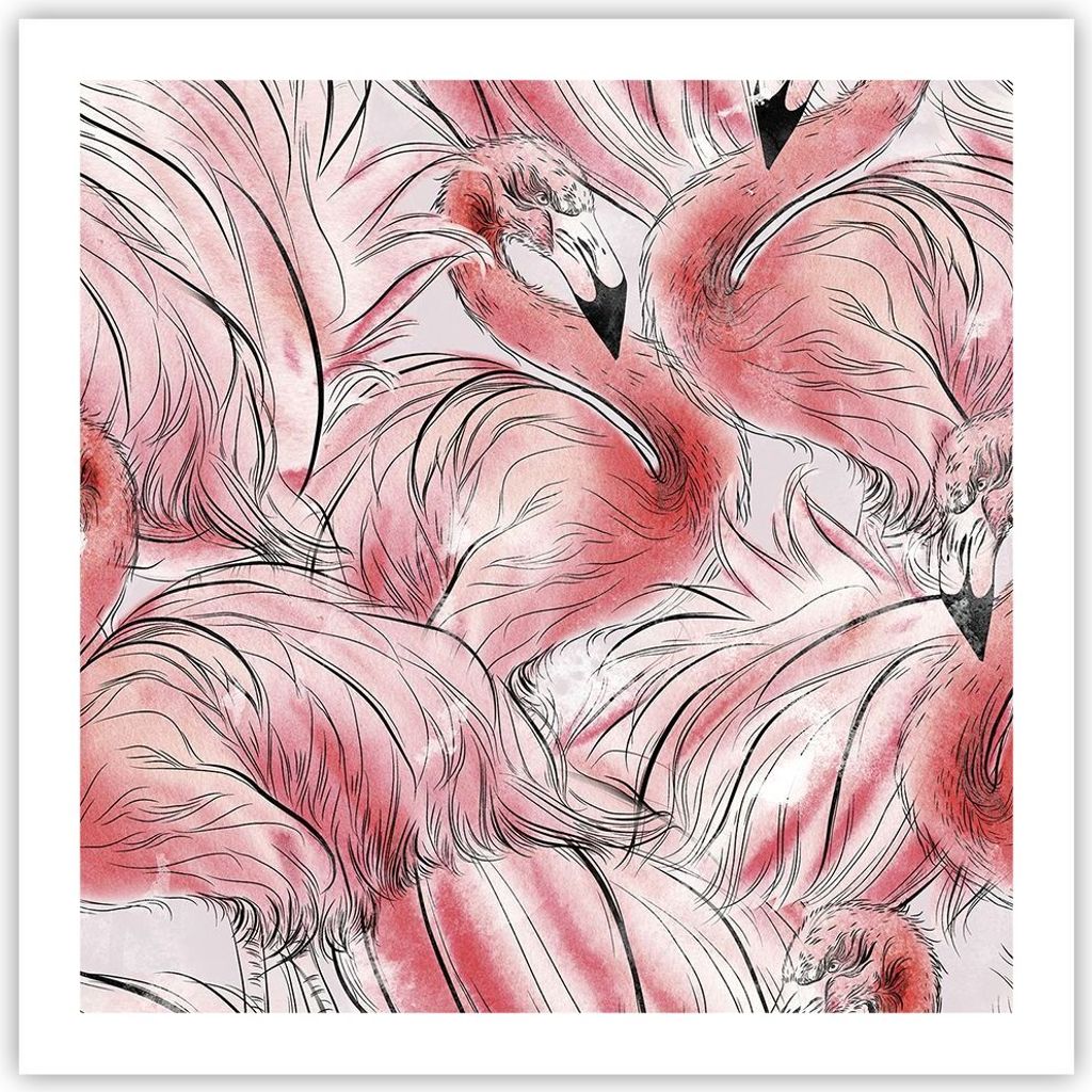 Poster - Poster ohne Rahmen - Flamingo Pink Exotik - 60x60 cm - Wand Bild - Wanddeko - Wandbilder - Kunstposter - Wandposter - Bilder - Kunstdruck ...