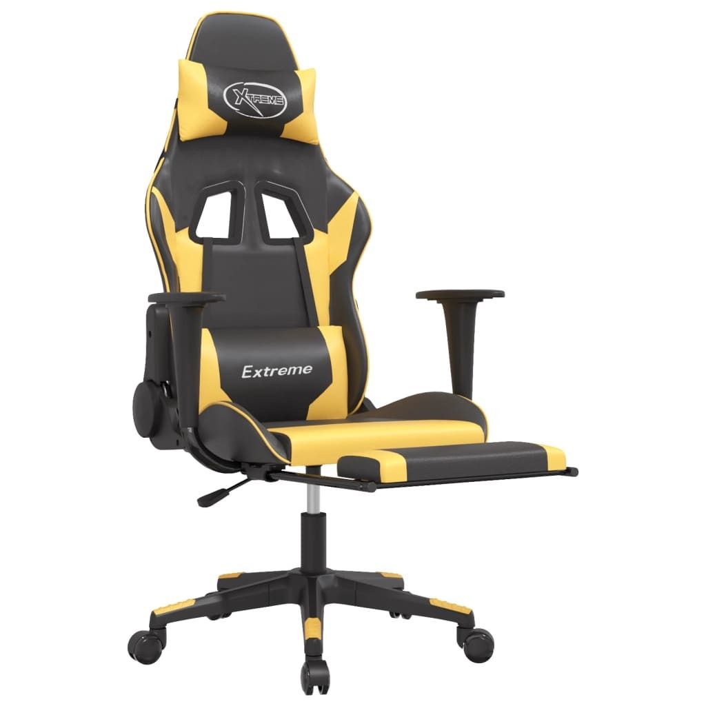 “2026 Modern“ Gaming-Stuhl mit Massage & Fußstütze Schwarz Golden Kunstleder - Designermöbel 217025 - Bürostühle