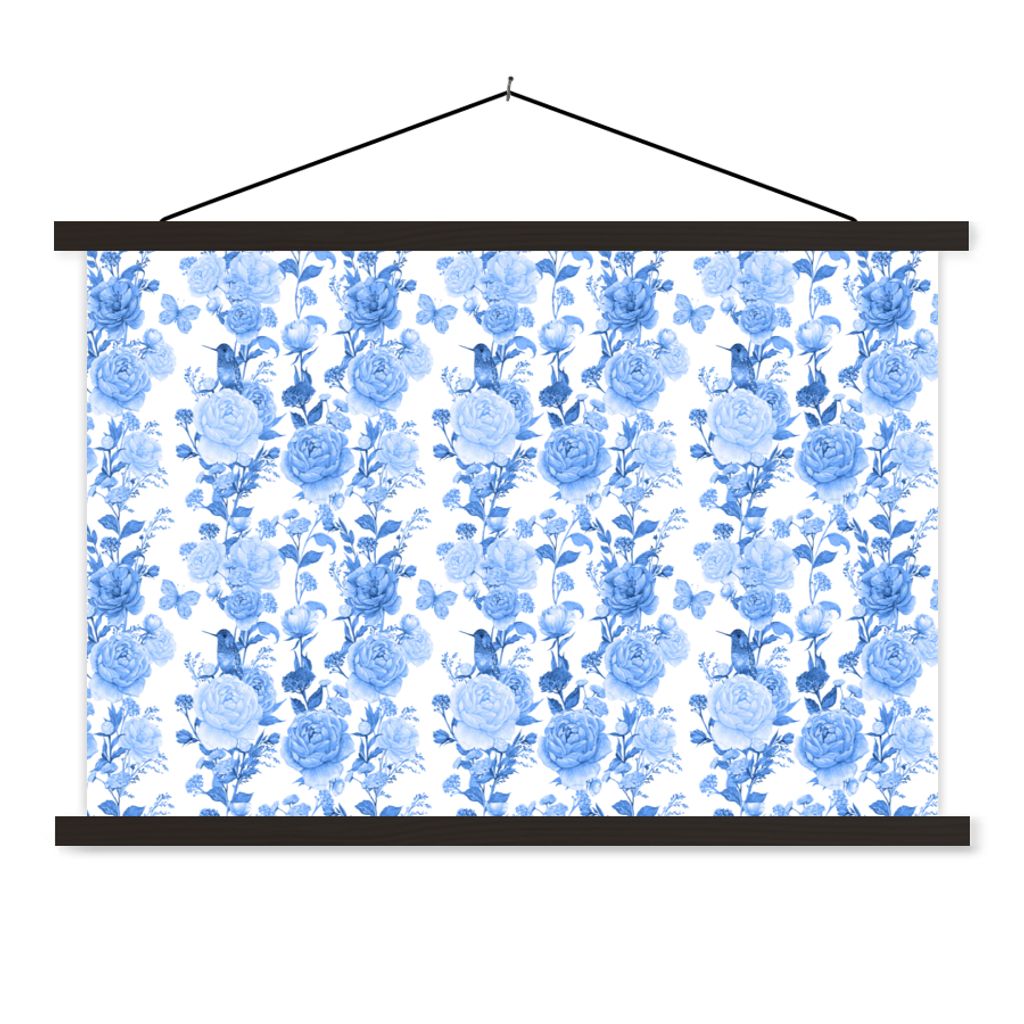 MuchoWow Textilposter Blumen - Rosen - Blau 90x60 cm mit schwarzem Rahmen - Aufhängungssatz