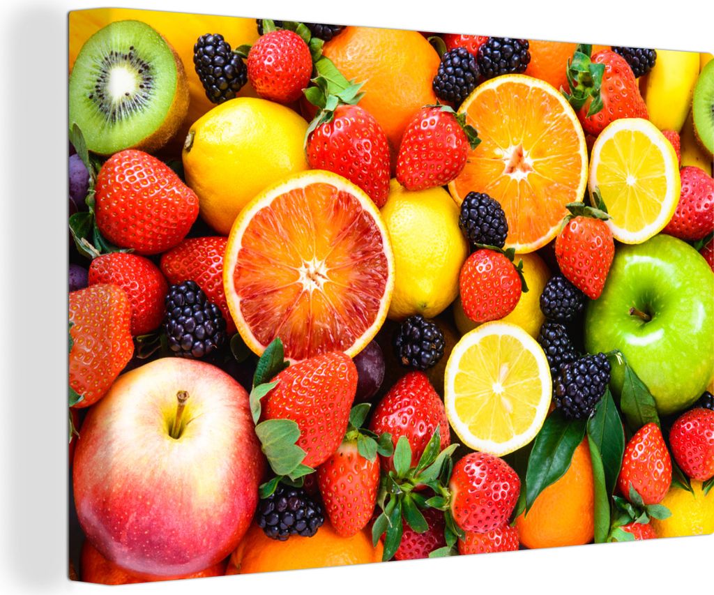 OneMillionCanvasses - Leinwandbilder - 140x90 cm, Erdbeere - Zitrone - Obst, Wandbilder Kunstdruck Wanddekoration