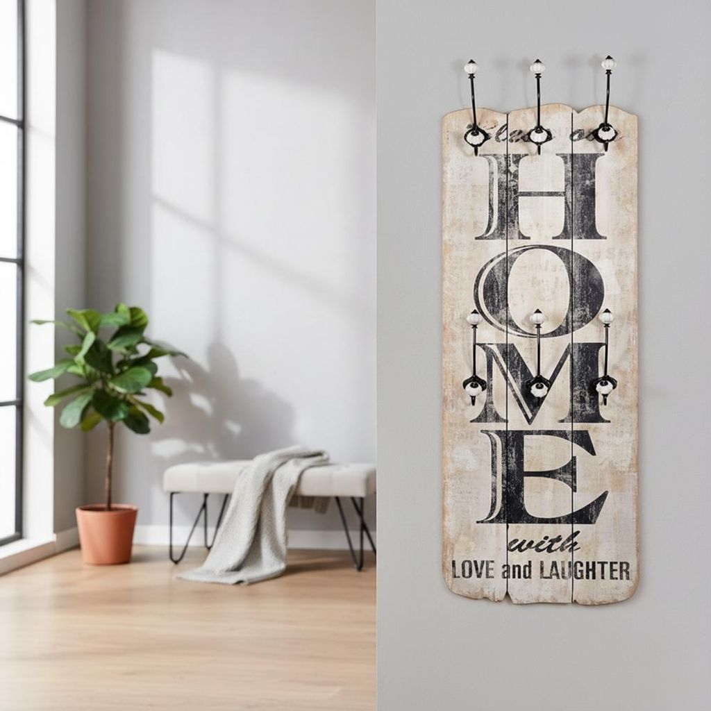 Melko Garderobe 100cm + 6 Kleiderhaken Holz Paneel - Home