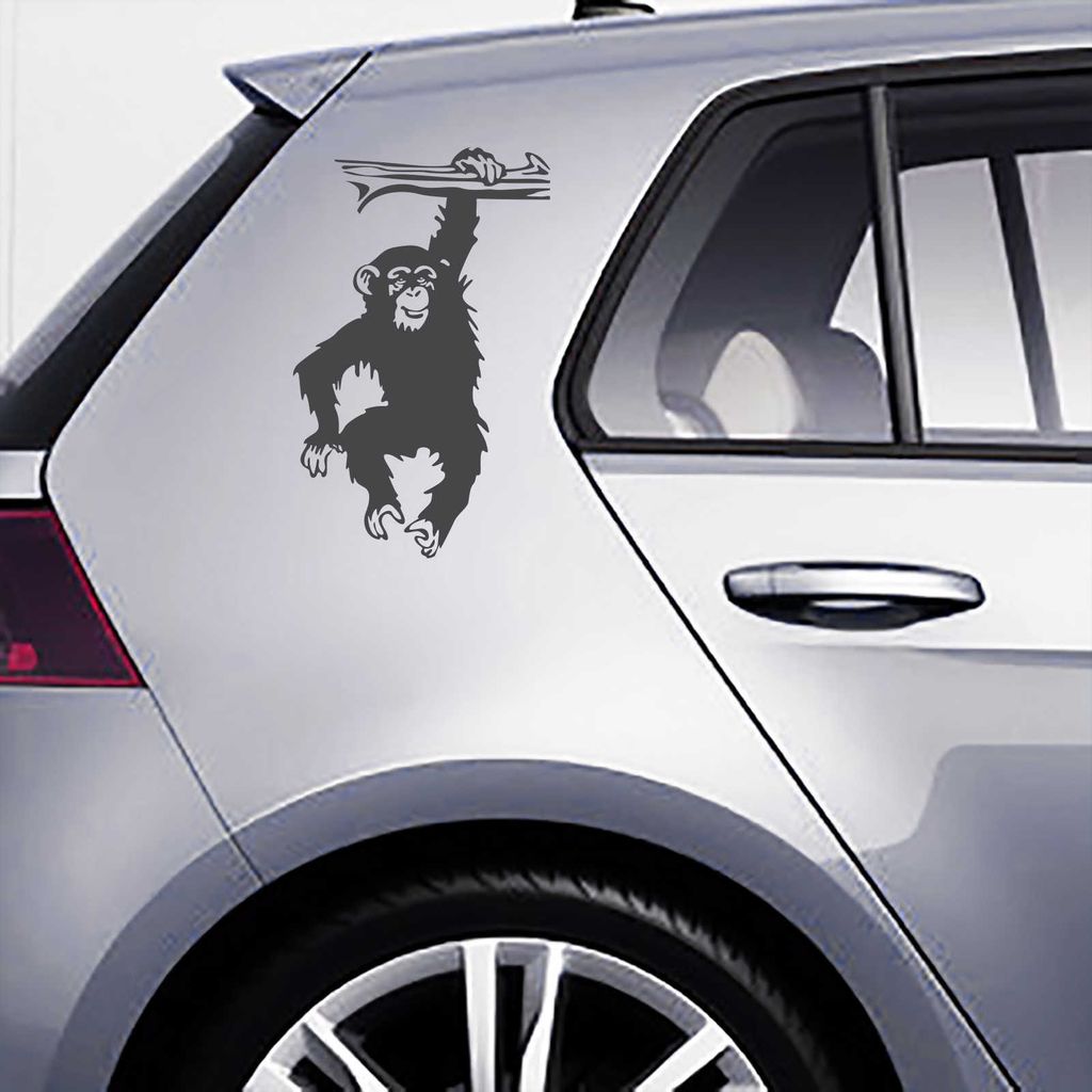 Aufkleber - Autoaufkleber-Set Schimpanse, 2 Stk. je 50cm x 31cm Graphit metallic - Tuning Carystyling Heckscheibe Auto
