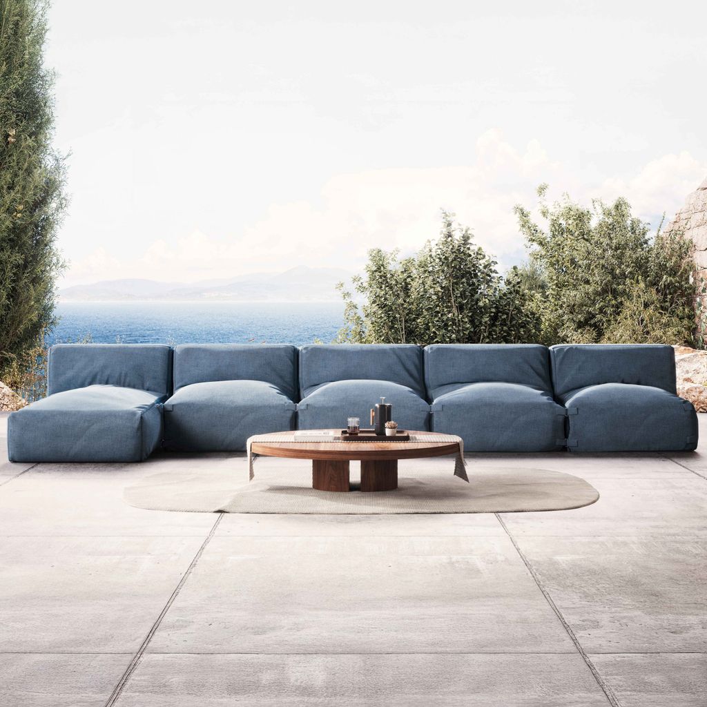 Modulare 5-Sitzer-Gartenmöbel mit pazifikblauer Chaiselongue - Oviala Mixi